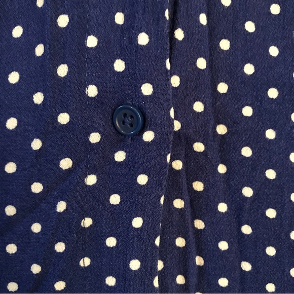 Popsugar Blue Sleeveless Tunic Button Down Top White Polka Dot Womens Medium - Picture 5 of 8